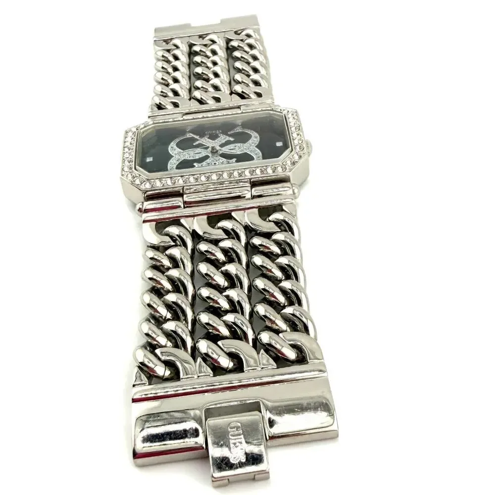 Y2K GUESS G11644L Women’s Watch Crystal Logo Triple Chain Silver New Battery